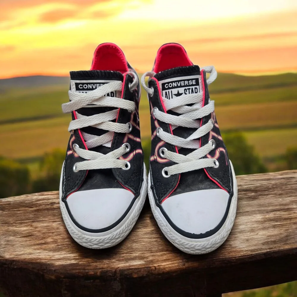 Converse Kids Black and Pink Lace-Up Sneakers